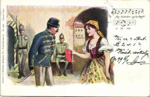 1899 Hungarian soldier, girl, sheet music; Szénásy & Reimann No. 424., 1899 'Megkérdeztem egy kislánytól a héten...', katona lánnyal, kotta; Szénásy & Reimann No. 424.