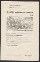 1930 Az UNIO szabadkőműves páholy (Kolozsvár) tagfelvételi kérelem nyomtatványa