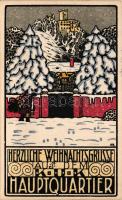 1917 Herzlichen Weihnachtsgrüsse aus dem Hauptquartier / K.u.k. WWI Christmas greeting; art postcard signed A. N.