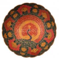 Zománc díszített indiai réz tálka, m:6,5 cm, d:18,5 cm