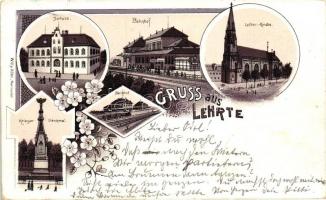 1897 Lehrte, Bahnhof, Krieger-Denkmal / railway station, military monument, litho