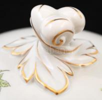 Herendi Eton mintás leveses tál, kézzel festett, jelzett, restaurált aranyozás, m:19 cm, 28×20 cm