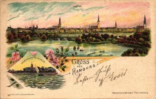 1899 Hamburg, Alster, Uhlenhorster Fährhaus; floral litho