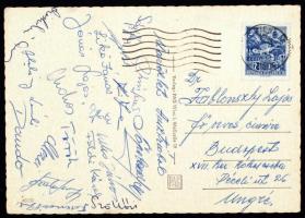 A Volán SC (REAC) labdarúgó csapatának Bécsből hazaküldött képeslapja a csapat tagjainak aláírásával