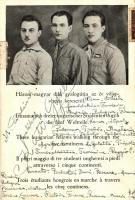 Három magyar diák gyalogújta az öt világérszen keresztül / Three Hungarian fellows walking through the five continents; world travelers, signed postcard