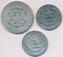Amerikai Egyesült Államok 1943. 1/4$ Ag "Washington" + 1964D 1/2$ Ag "Kennedy" +...