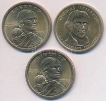 Amerikai Egyesült Államok 2000-2001P 1$ Cu "Sacagawea" (2xklf) + 2007D 1$ Cu "Thomas Jefferson" T:1-,2 USA 2000-2001P 1 Dollar Cu "Sacagawea" (2xdiff) + 2007D 1 Dollar Cu "Thomas Jefferson" C:AU,XF