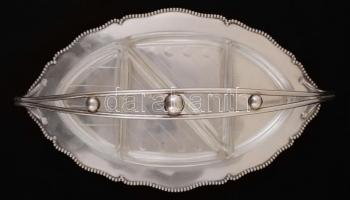 Ezüst (Ag.) art deco füles tálca, jelzett, mesterjeggyel (AG), eredeti üvegbetéttel, jó állapotban, ...
