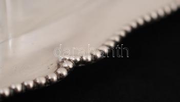 Ezüst (Ag.) art deco füles tálca, jelzett, mesterjeggyel (AG), eredeti üvegbetéttel, jó állapotban, ...