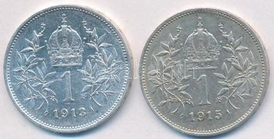 Ausztria 1913-1915. 1K Ag "Ferenc József" (2x) T:2,2-
Austria 1913-1915. 1 Corona Ag &quot...