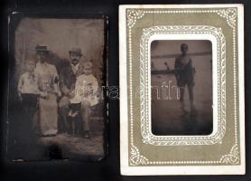 cca 1900-1928 2 db ferrotípia: családi és egy fürdőzőről készült kép, 6x9 és 5x6 cm