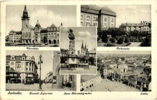 Szabadka, Városháza, park, Kossuth Lajos utca, Szent Háromság szobor / town hall, park, street, statue (fa)