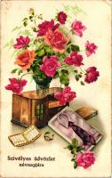 Nameday, flowers, litho (EK)