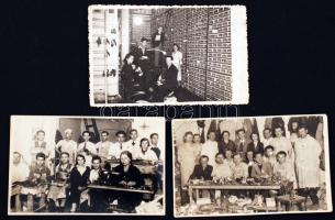 cca 1930-1940 Egy cipőgyár élete, csoportképek egy gyár életéből, 3 db fotó, 14x8 cm