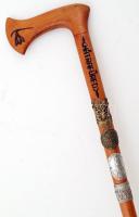 Fokos bot Mátrafüred felirattal, több fém jelvénnyel (Kékes, Sopron, Mátrafüred, Basteibrücke), 90cm