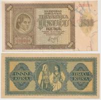 Független Horvát Állam 1941. 1000K + 1943. 1000K T:II,II-
Independent State of Croatia 1941. 1000 Ku...