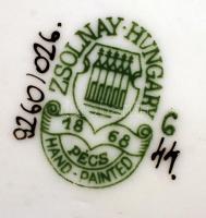 Zsolnay kézzel festett virágmintás hamutartó, kézzel festett, hibátlan, jelzett, 12x8 cm