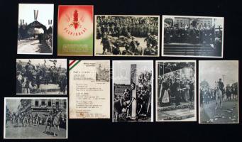 Modern fotómásolatok a Felvidékre és Erdélybe történő bevonulás idejéből(1938-1940, többek között Horthy Miklósról), közte irredenta szórólapokról készült fotókkal, 10 db, 9x13 és 16x10 cm közötti méretekben