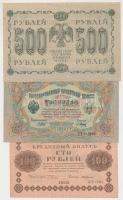 Orosz Birodalom 1912-1917. 3R Szign.:Shipov + Oroszország / Szocialista Szövetségi Szovjet Köztársaság 1918. 100R + 500R T:II-,III Russian Empire 1912-1917. 3 Rubles Sign.:Shipov + Russia / Russian Socialist Federated Soviet Republic 1918. 100 Rubles + 500 Rubles C:VF,F