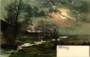 Monatsgrüsse, Serie II - Művészi, litho képeslap sorozat a 12 évszakról / months of the year; series...