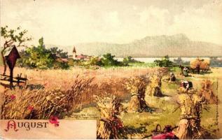 Monatsgrüsse, Serie II - Művészi, litho képeslap sorozat a 12 évszakról / months of the year; series...