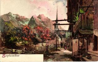 Monatsgrüsse, Serie II - Művészi, litho képeslap sorozat a 12 évszakról / months of the year; series...