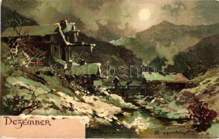 Monatsgrüsse, Serie II - Művészi, litho képeslap sorozat a 12 évszakról / months of the year; series...