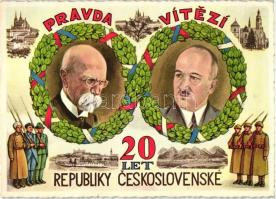 1938 'Pravda vitezi!' 20. vyroci samostatnosti republiky ceskoslovenske, Masaryk, Benes / 20th anniversary of the independent Czechoslovakian state s: O. Usak