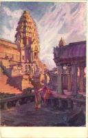 Angkor Wat, Corner tower in the evening, artist signed
