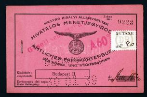 1939 Bp., Az IBUSZ, a Magyar Királyi Államvasutak hivatalos menetjegyirodája által kiadott menetjegytömb