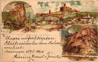 1899 Beckó, Trencsén, Sztrecsény, várak; Pesti Könyvnyomda Rt. / castles, litho 2kr Ga.