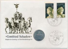 NDK 1988. 5M érmés, bélyeges borítékon "Johann Gottfried Schadow" T:BU GDR 1988. 5 Mark, stamped First Day Cover "Johann Gottfried Schadow" C:BU