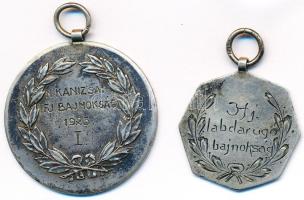 1924. "Ifjúsági Labdarúgó Bajnokság / 1924 II." ezüstözött fém díjérem füllel (30mm) + Berán Lajos (1882-1943) 1925. "Nagykanizsai Ifjúsági Bajnokság 1925. I. hely" ezüstözött fém díjérem füllel (37mm) T:2,2-