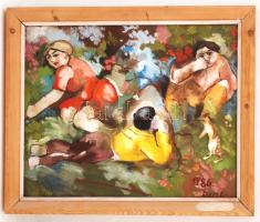 Bada Márta (1951-): Piknik. Olaj, farost, jelzett, keretben, (Ürmössy-Haám gyűjteményből), 44×55 cm