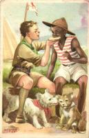 6 db régi cserkész motívumlap, Márton L. szignóval / 6 old scout cards, signed by Márton L