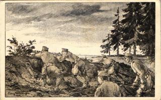 Lövészárokban; a m. kir. 16. honvéd gyalogezred özvegy- és árvaalapja javára / WWI Hungarian artilley in the trench s: Tichy Kálmán (EK)