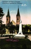 Szabadka, Szent Flórián templom és szobor / church and statue 'vissza' So. Stpl (fa)