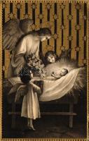 Birth of Baby Jesus, angel, golden decoration, M.H. No. 7041. (EK)