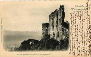 Huszt, Madártávlat a várrommal; Kaufmann Ábrahám kiadása / view with the ruins of the castle (EK)