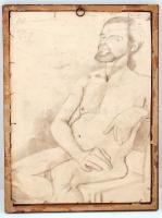 Mattioni jelzéssel: Férfi portré, pasztell, papír, hátulján jelzés nélküli férfi akttal, üvegezett f...