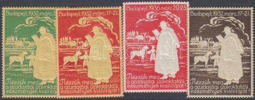 1932-1936 Gazdasági Szakoktatási intézmények kiállítása 4 klf levélzáró