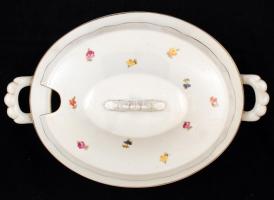 Zsolnay leveses tál, virág díszítéssel, matricás, jelzett, hibátlan, 33×24 cm