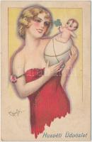 Easter, Italian art postcard, Ballerini & Fratini s: Chiostri (wet damage)