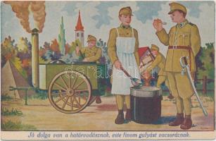 Jó dolga van a határvadásznak, este finom gulyást vacsoráznak / Military kitchen s: Kluka