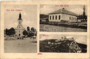 Jókő, Várrom, Római katolikus iskola és templom / castle ruins, Roman Catholic church and school (Rb)