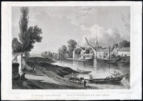 cca 1850 Ó-Budai hajógyár. Schiffswerfte zu Alt Ofen. Ludwig Rohbock (1820-1883) rajza alapján metsz...