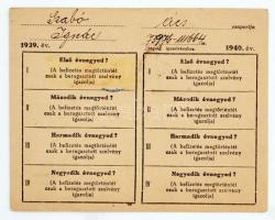 1939-1942 Az Országos Frontharcos Szövetség befizetési lapja