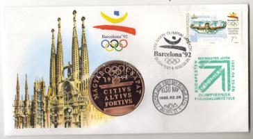 1992. "Barcelona-magyar csapat" emlékérem bélyeges borítékon T:PP Csak 10000db! R!