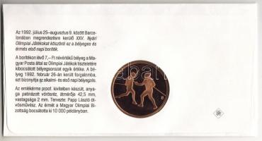 1992. "Barcelona-magyar csapat" emlékérem bélyeges borítékon T:PP Csak 10000db! R!