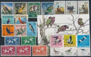 Birds 20 stamps with complete sets and stamps with tab + 1 block, Madár motívum 20 db bélyeg, közte teljes sorok és tabos értékek + 1 db blokk